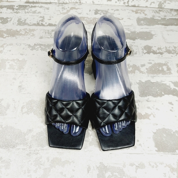 New Open Edit Austyn Black Quilted Block Heel Square Toe Sandals O331 - Picture 4 of 14